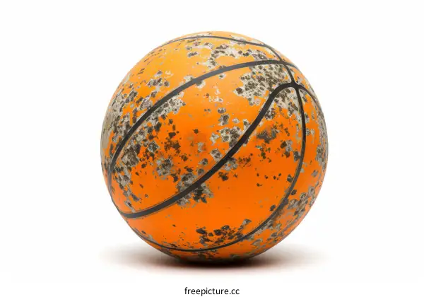 Old basketball isolated on white background