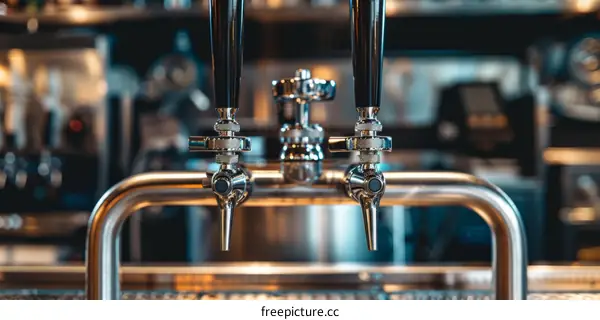 Close-up Shot of Beer Tap Handles in a Bar or Restaurant