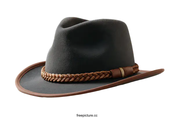 [Transparent Background PNG]Dark Grey Fedora with Braided Brown Band