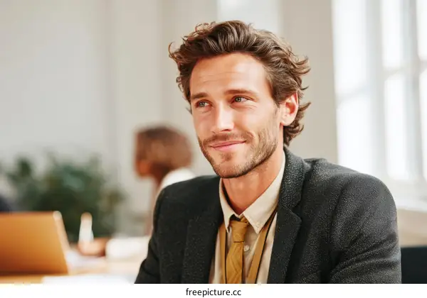Caucasian Businessman in Modern Office Setting