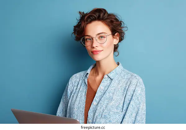 Young Woman Working on Laptop in Studio Setting