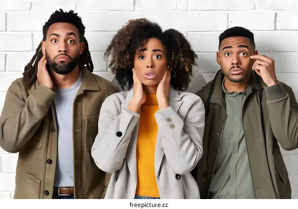 Three Friends Shocked and Surprised at the Same Time