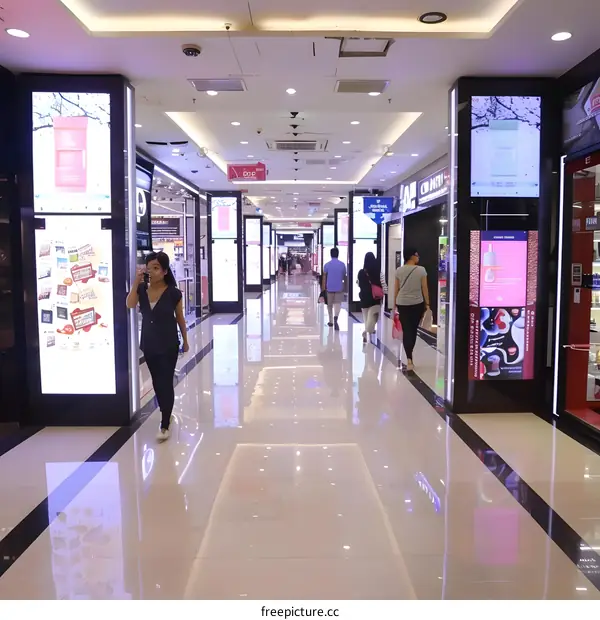 Shopping Mall Interior With People Walking