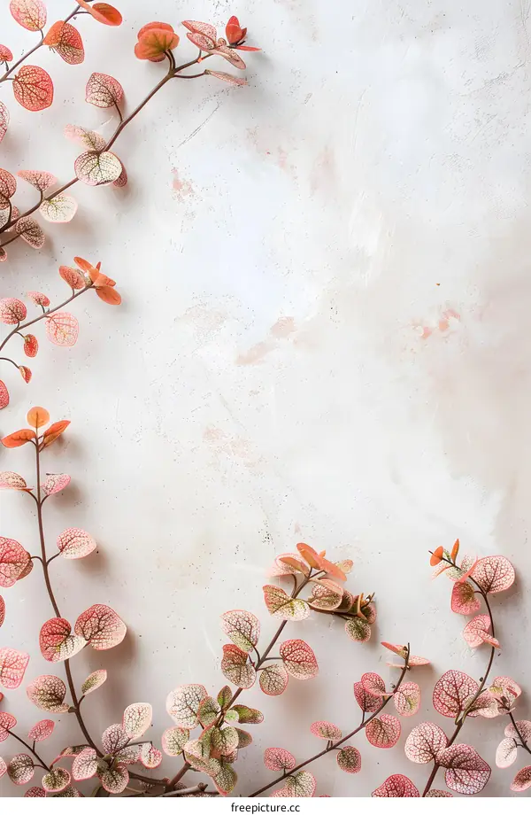 Pink and Green Leaves on a White Background