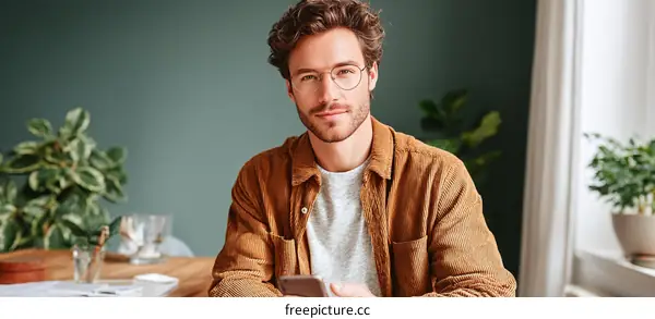 Young Man Using Smartphone in Casual Setting
