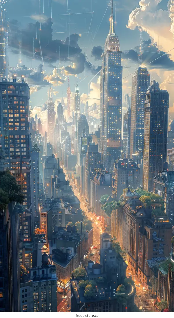 Futuristic Cityscape with Skyscrapers and Traffic