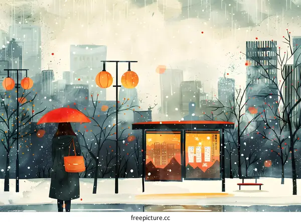 girl waiting for the bus in the rain