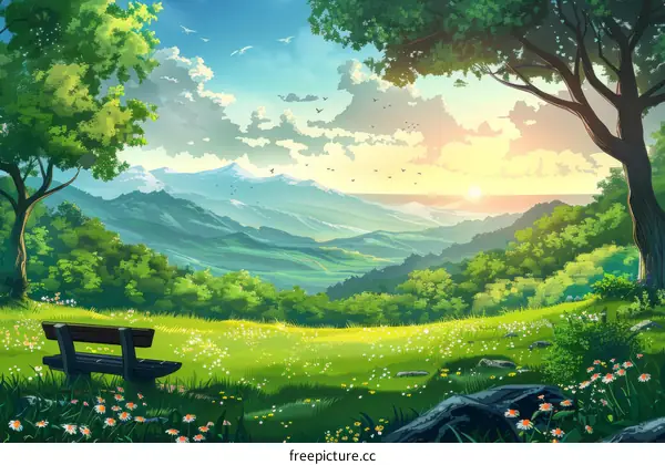 Serene Valley Landscape from Hilltop Perspective