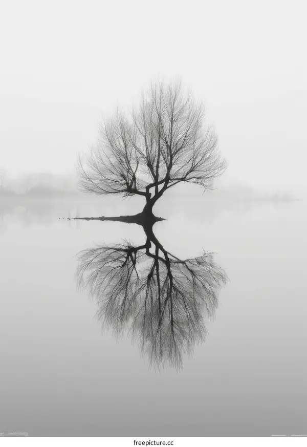 Mesmerizing Black and White Tree in Serene Lake Reflection
