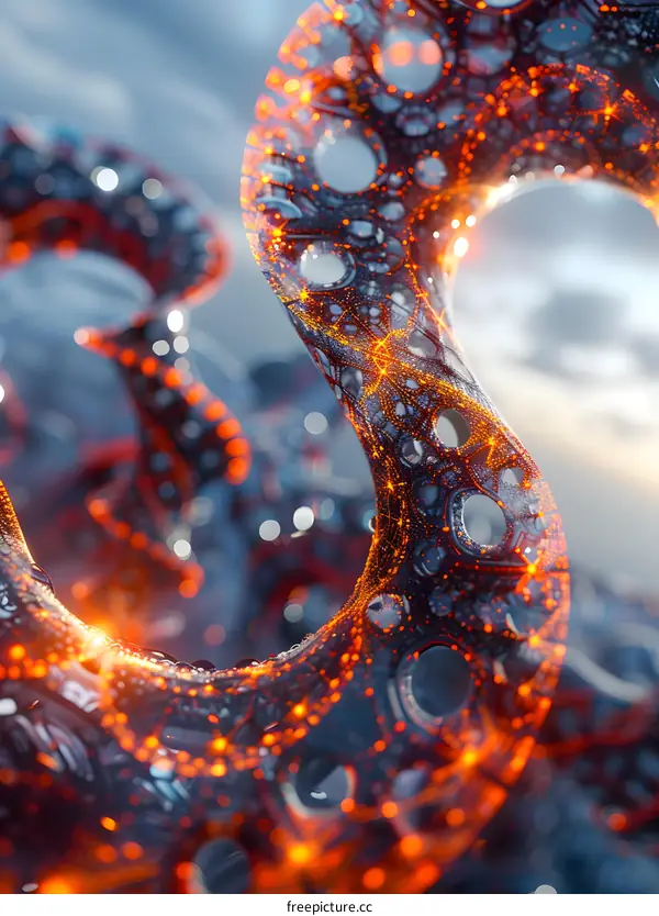 Abstract illustration of a glowing orange and blue structure.