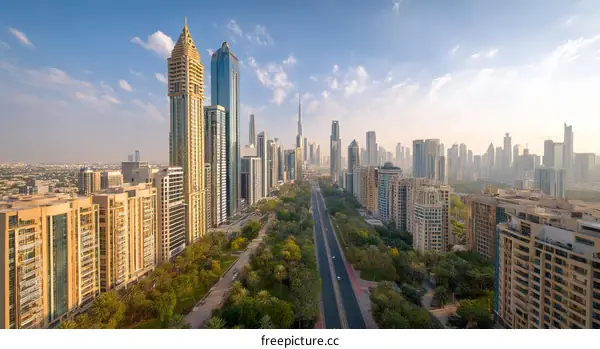 Dubai Skyline with Lush Green Parkland