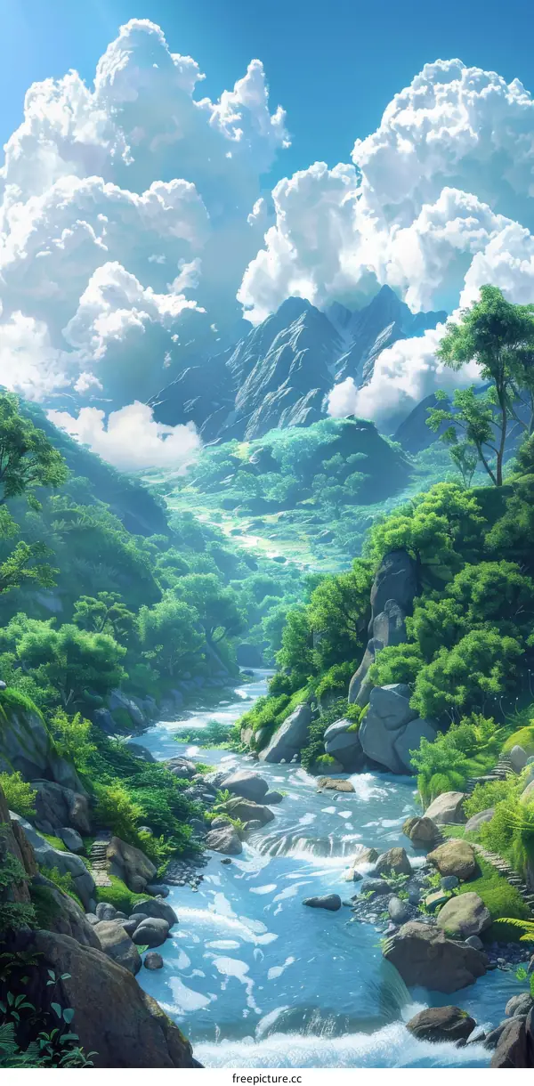 Beautiful Mountain Valley Landscape Illustration