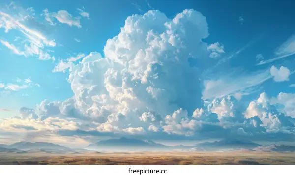 Towering White Clouds Over Desert Landscape