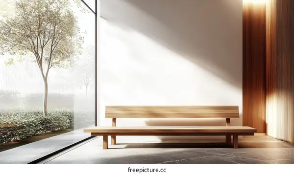 Modern Minimalist Wooden Bench with Natural Light