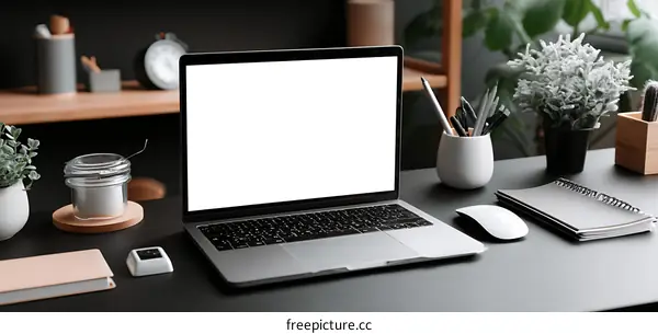 Modern Workspace Laptop with Blank Screen