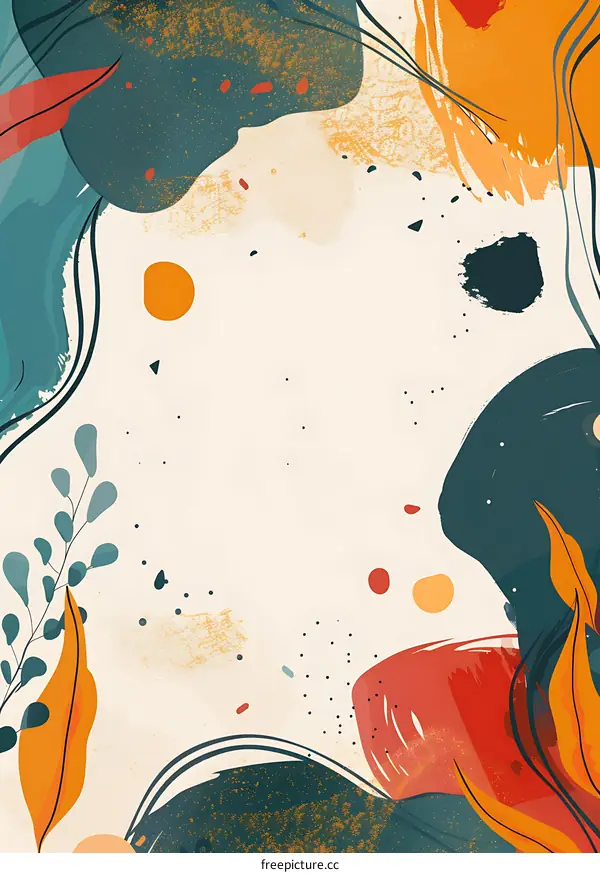 Abstract Background with Watercolor Leaves and Geometric Shapes