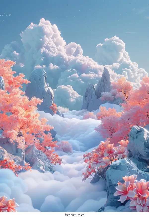 Pastel Dreamy Mountain Landscape Illustration