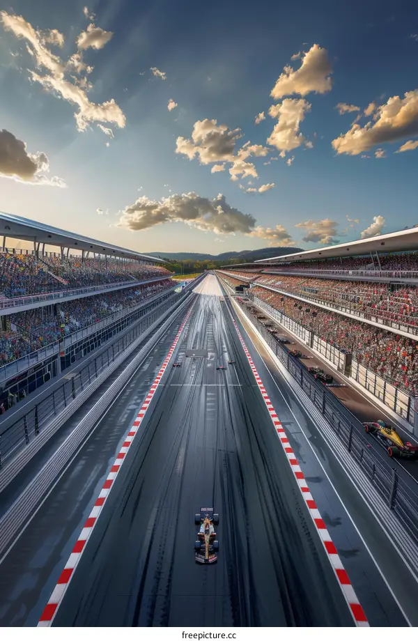 Formula One Cars Racing on Track with Spectators