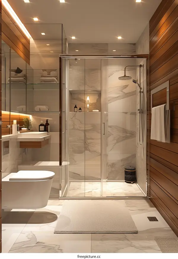 Modern Bathroom Interior Design with Shower and Toilet