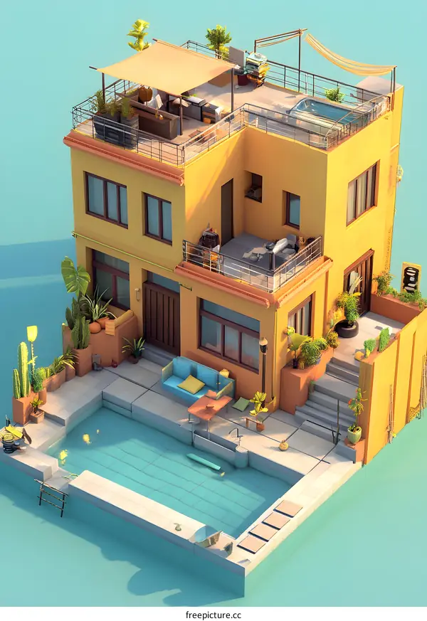 Yellow House with Swimming Pool and Patio