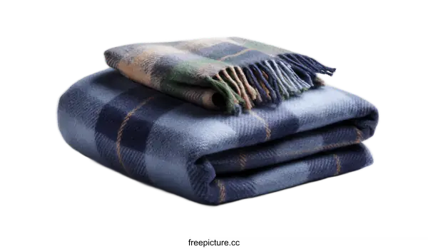 [Transparent Background PNG]Two Plaid Blankets Folded on White Background