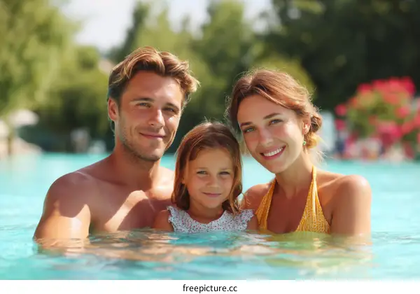 Happy Family Enjoying a Sunny Pool Day