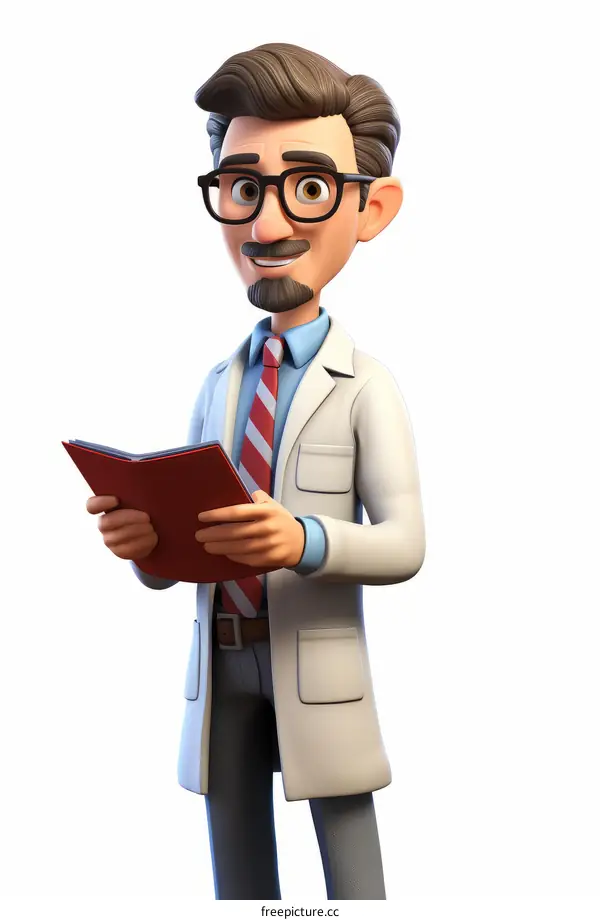 Cartoon Doctor Holding a Red Book