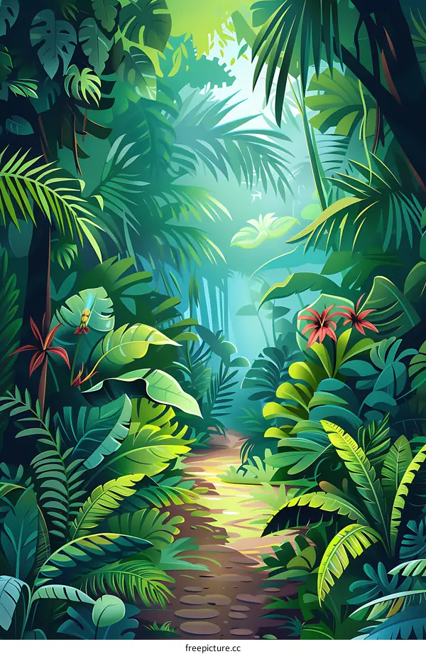 Jungle Path Illustration With Lush Green Foliage