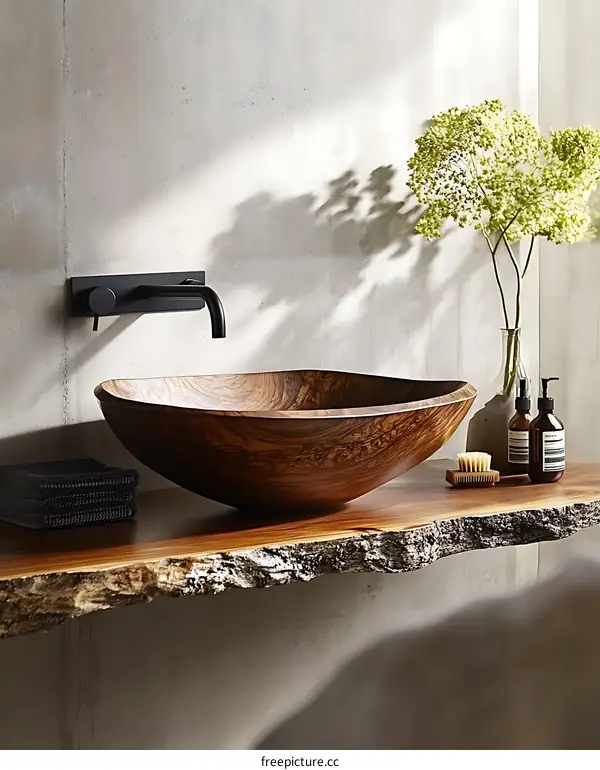 Wooden Sink with Raw Edge Countertop