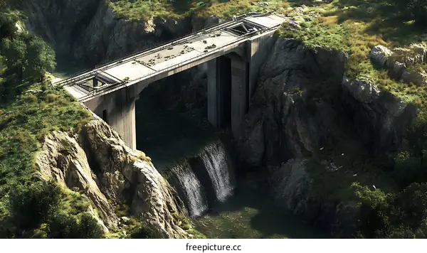 Abandoned Concrete Bridge in Mountainous Landscape