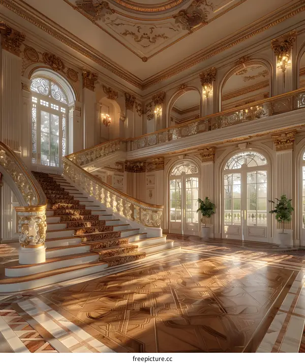 ornate interior of a mansion with a grand staircase