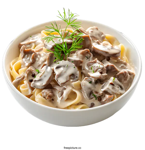 [Transparent Background PNG]pasta with mushrooms in creamy sauce