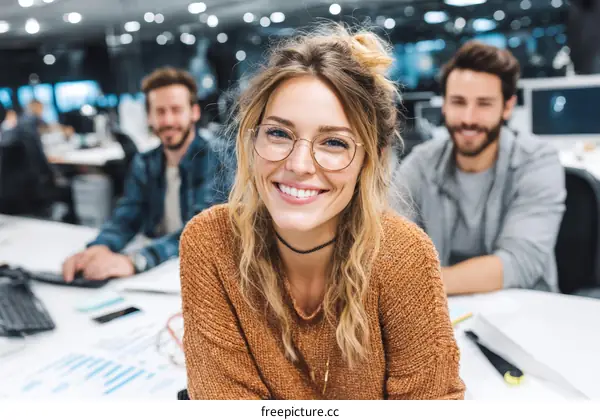 Happy diverse team in modern office