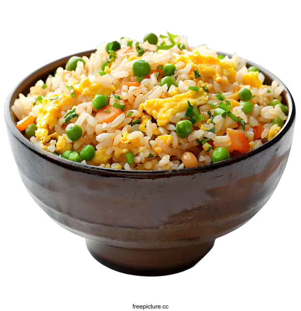 [Transparent Background PNG]Fried rice with peas, carrots and eggs in a bowl