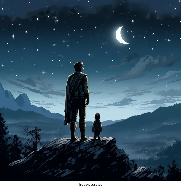 Father and son looking at the stars