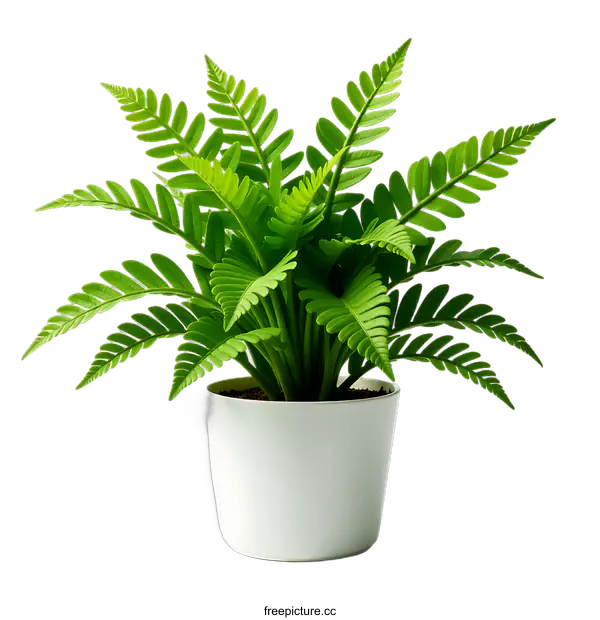 [Transparent Background PNG]Green Fern Plant in White Pot Isolated on transparent background