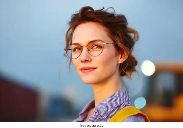 Caucasian Woman Wearing Eyeglasses Outdoor Portrait