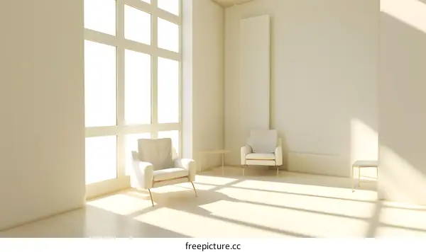 Minimalist Living Room Interior Design With Beige Chairs and Sunlight