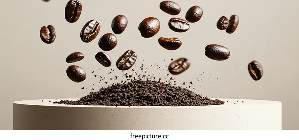 Coffee Beans Falling into Ground Coffee