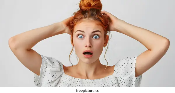 Portrait of a Surprised Young Woman with Red Hair