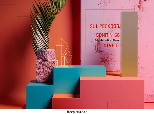 Abstract Geometric Shapes On Red And Pink Background