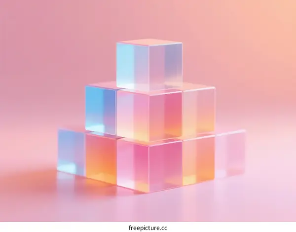 A Stack of Transparent Colored Cubes in Soft Pastel Tones