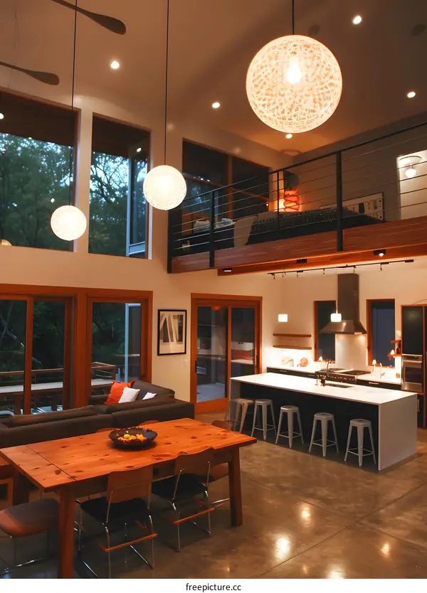 Modern Open Concept Loft Home with Large Windows and Rustic Wood Accents