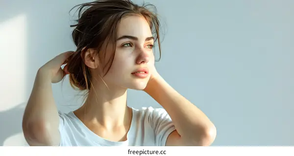 Young Woman with Freckles Looking Away