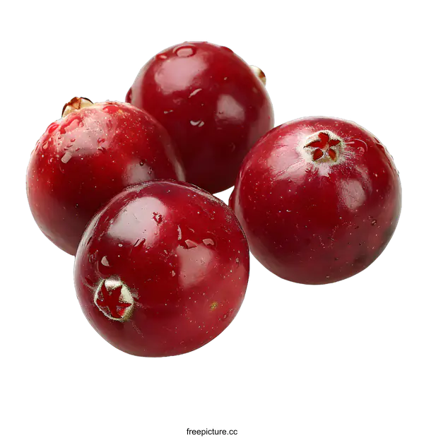 [Transparent Background PNG]Four Fresh Cranberries on White Background
