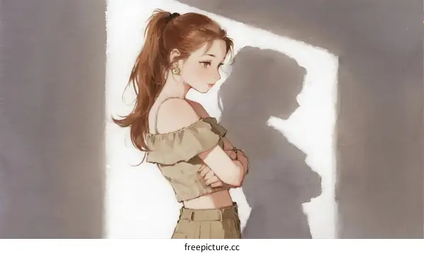 A Young Woman with Long Hair Standing in a Well-Lit Room