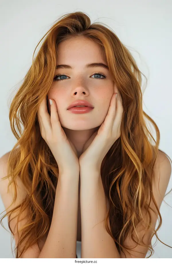 portrait of a beautiful young woman with red curly hair