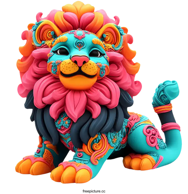 [Transparent Background PNG]Colorful Decorative Lion Sculpture