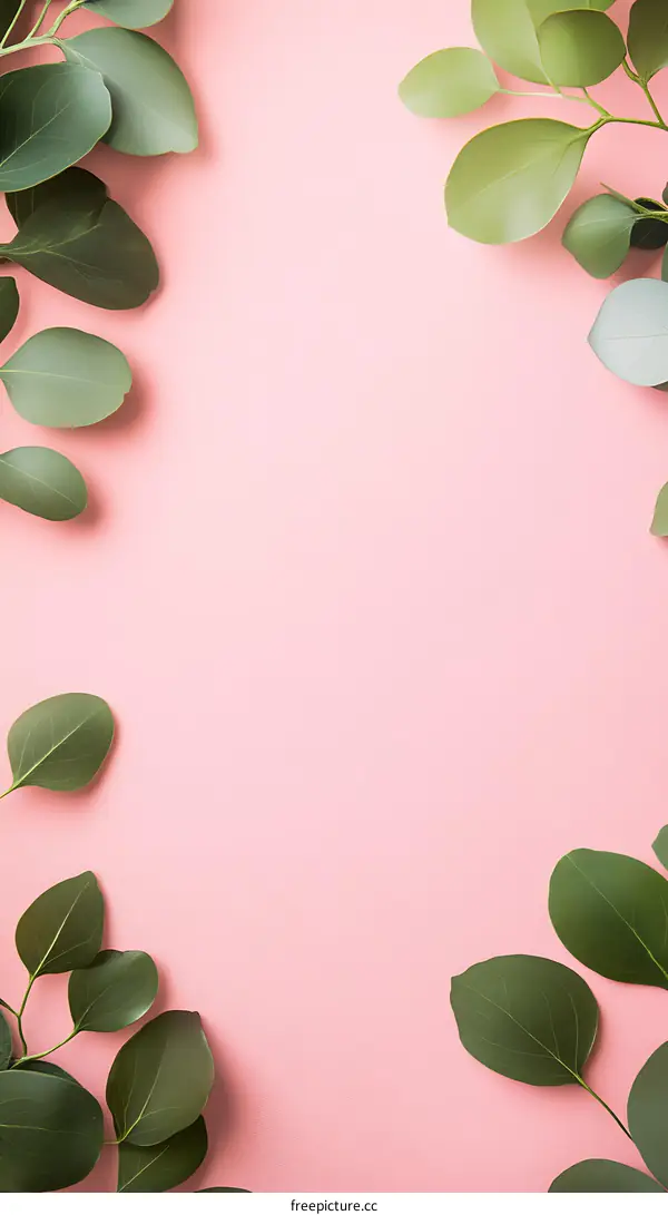 Green Leaves on Pink Background