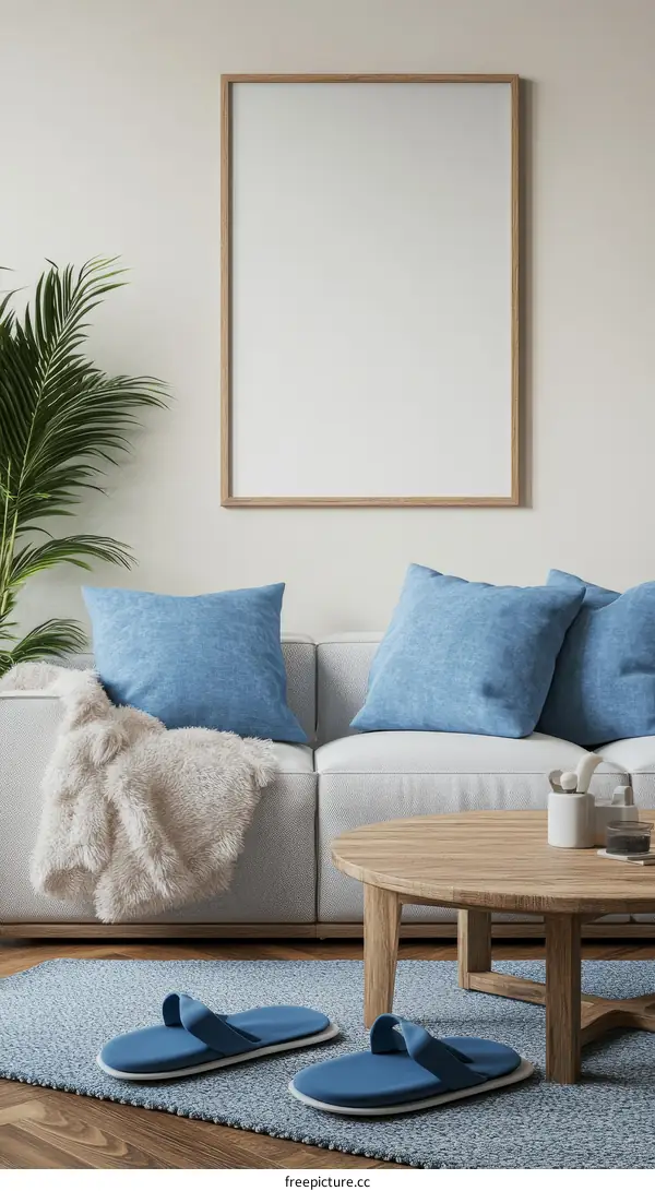 Modern Living Room Mockup with Blank Frame